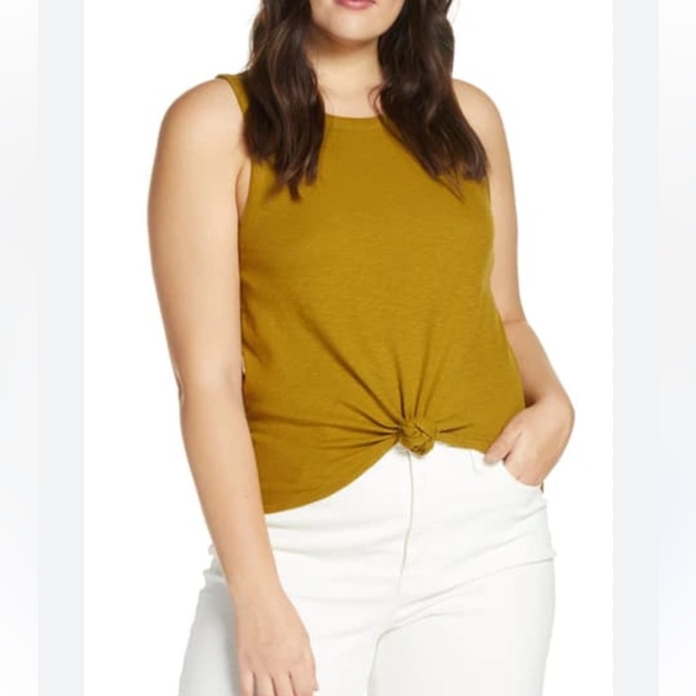 Madewell | Spiced olive knotted front cotton blend tank top size extra l…